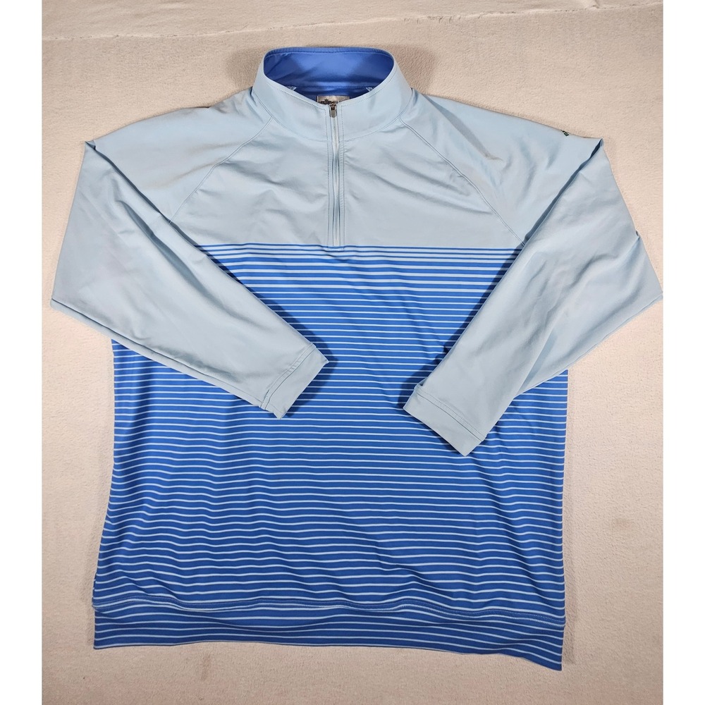Peter Millar Mens XXL Quarter Zip Pullover Blue Striped Macbeth 1950 Golf Shirt